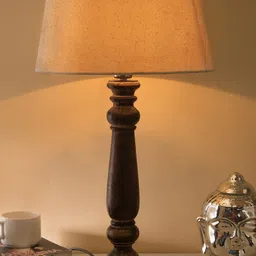 Homesake Brown & Beige Solid Handcrafted Bedside Standard Table Lamp-43