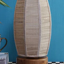 Devansh Beige Self Design Traditional Column Lamp with Shade-12