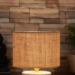 Devansh Beige & White Textured Jute Table Lamp With Wood Base-25