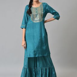 AURELIA Women Green Ethnic Motifs Yoke Design Kurta Set-picture-57