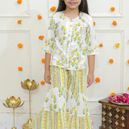Ka-mee Girls Floral Printed Gotta Patti Pure Cotton Straight Kurti With Sharara-image-50