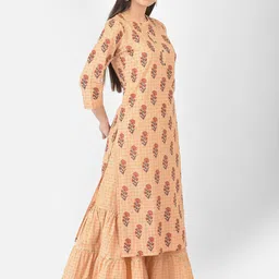 Pistaa Women Orange Ethnic Motifs Printed Pure Cotton Kurta With Sharara-picture-43