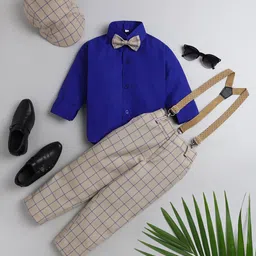 Jeetethnics Boys Beige & Blue Shirt & Trouser With Suspenders-image-65
