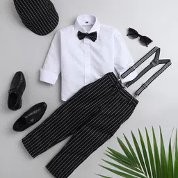 Jeetethnics Boys Black & White Shirt & Trouser With Suspenders-image-83
