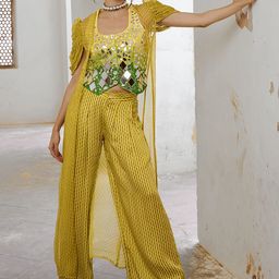 Pallavi Jaipur Round Neck Embellished Printed Top &Palazzos With Shrug Co-Ords-picture-30