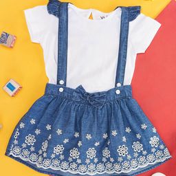 YU by Pantaloons Girls Blue & White T-shirt with Skirt-30
