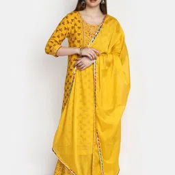 V-Mart Floral Printed Thread Work Regular Kurta With Skirt-image-0