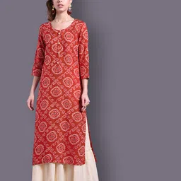 DORIYA Women Red Bandhani Printed Kurta with Skirt-picture-7