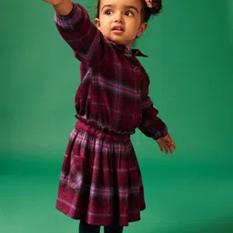 Somersault Girls Checked Pure Cotton Shirt with Skirt-image-89