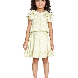 Peppermint Girls Polka Dots Printed Flutter Sleeve Top with Skirt-picture-2