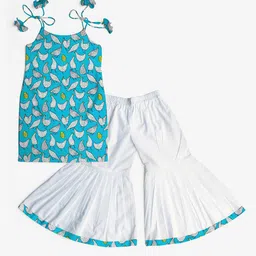 STORY TAILOR Girls Blue Animal Printed Pure Cotton Kurti With Sharara-image-95