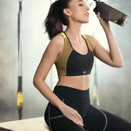 Reebok Black & Mustard Colourblocked Non-Padded Workout Bra with Speed Wick Technology-21