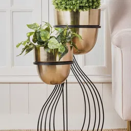 Home Centre Brown & Black 2 Pcs Metal Planter With Stand-4