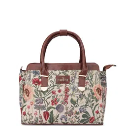 THE CLOWNFISH Beige Floral Printed Structured Handheld Bag with Tasselled-2