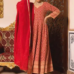 Calmna Ethnic Motifs Embroidered Panelled Sequinned Kurta with Trousers & With Dupatta-18