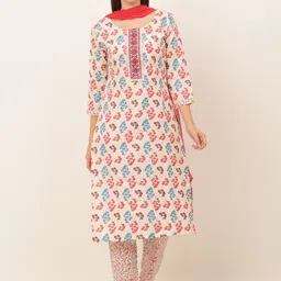 KALINI Women Cream-Coloured Floral Printed Kurta with Trousers & With Dupatta-picture-24