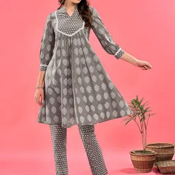 Anouk Ethnic Motifs Printed Pleated Pure Cotton Kurta With Trousers-44