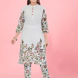 Aarika Girls Floral Printed Mandarin Collar Pure Cotton Straight Kurta With Leggings-image-18