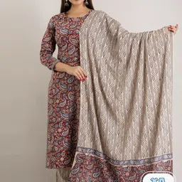 Mizaz Paisley Printed Regular Pure Cotton Kurta & Trousers With Dupatta-18
