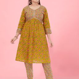 Aarika Girls Floral Printed Empire Pure Cotton Kurta With Trousers-image-97