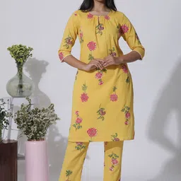 W Floral Printed Keyhole Neck Regular Thread Work Pure Cotton Kurta With Trousers-picture-52