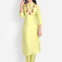 V TRADITION Women Green Floral Embroidered Kurta with Trousers-image-33