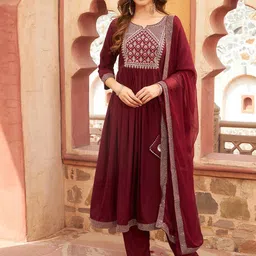 Meeranshi Ethnic Motifs Yoke Designed Sequined Kurta with Trousers & Dupatta-picture-49