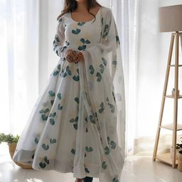 KALINI Floral Printed Pleated Kurta with Trousers & With Dupatta-image-64