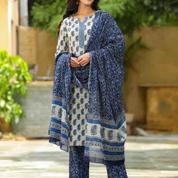 KALINI Floral Printed Gotta Patti Kurta & Trousers With Dupatta-picture-36