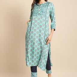 all about you Blue Ethnic Motifs Printed Regular Liva Kurta with Trousers-picture-2