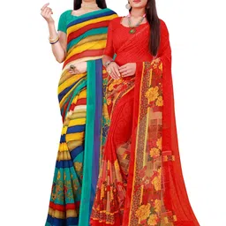 KALINI Multicoloured & Red Pack Of 2 Printed Pure Georgette Sarees-picture-34