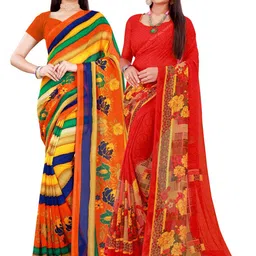 KALINI Pack of 2 Red & Yellow Floral Printed Pure Georgette Saree-picture-33