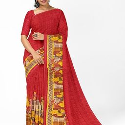 Silk Bazar Red & Yellow Pure Georgette Dharmavaram Saree-image-16
