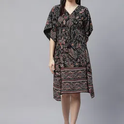 Cottinfab Black & Maroon Floral Georgette Kaftan Dress-picture-56