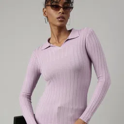 SHOWOFF Self Design Shirt Collar Acrylic Fitted Top-image-49