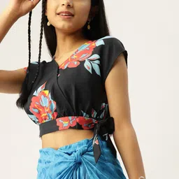 DressBerry Teen Girls Red & Yellow Floral Print Wrap Fitted Top-picture-27