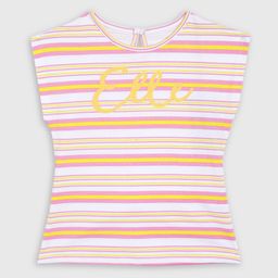 ELLE Girls White & Orange Striped Knitted Pure Cotton Top-image-54