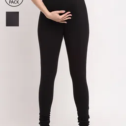 MYLO ESSENTIALS Women Pack Of 2 Solid Churidar-Length Maternity Leggings-image-61