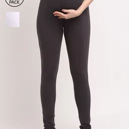 MYLO ESSENTIALSWomen Pack of 2 Solid Churidar-Length Maternity Leggings-image-70
