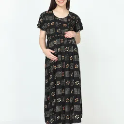 9shines Label Ethnic Motifs Printed Flared Sleeves Maternity Maxi Dress-image-61