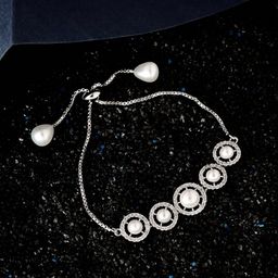 ATIBELLE Rhodium-Plated Cubic Zirconia Studded Link Bracelet-14