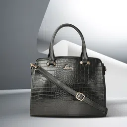 Lavie Glossy Ushy Women Black Animal Textured Structured Medium Dome Satchel Bag-image-2