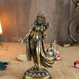 Two Moustaches Gold Toned Standing Tara Devi Brass Statue-image-79