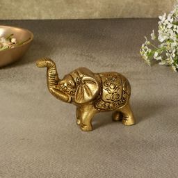 Two Moustaches Yellow Brass Elephant Showpiece-image-72