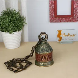 Two Moustaches Ethnic Brass Ganesha On Hanging Bell-image-9