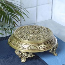Two Moustaches Ethnic Indian Handcrafted Round Brass Chowki-38