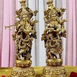 Two Moustaches 2 Pcs Golden Radha Krishna Brass Statue Showpieces-18
