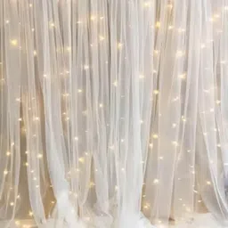 Special You White 6 Pieces Backdrop Curtain & LED Fairy Lights Party Decorations-image-10