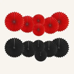 Special You Black & Red 12 Pcs Paper Fan Festive Decor-1