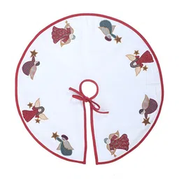 Home Heart Applique Off White & Red Printed Pure Cotton Duck Fabric Christmas Tree Skirt-13